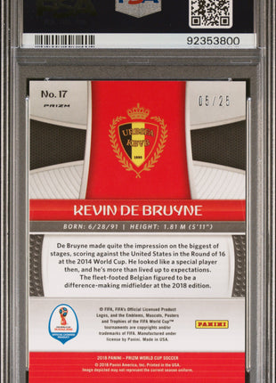 2018 Panini Prizm World Cup Kevin De Bruyne #17 Green Crystals PSA 10