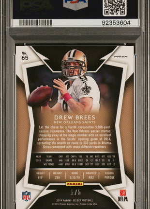 2014 Panini Select Drew Brees #65 Green Prizm PSA 10