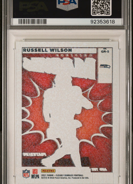 2021 Panini Clearly Donruss Gridiron Marvels Russell Wilson #GM-5 Grdrn. Mrvl HL. Platinum 1 1 PSA 9