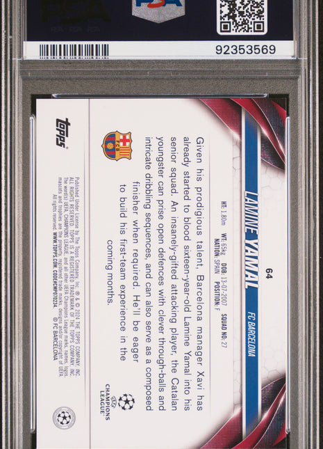 2023-24 Topps UEFA Club Competitions Lamine Yamal #64 PSA 9