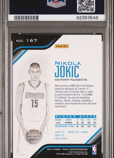 2015 Panini Totally Certified Nikola Jokic #167 PSA 9