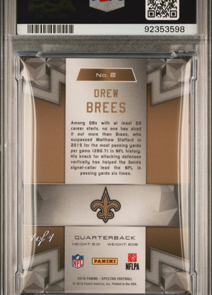 2016 Panini Spectra Drew Brees #2 Gold 1 1 PSA 9