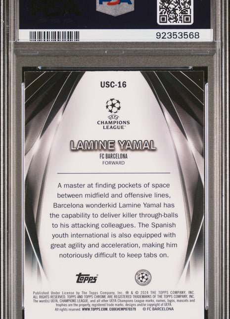 2023-24 Topps UEFA Club Competitions Ultimate Stage Chrome Lamine Yamal #USC16 PSA 10