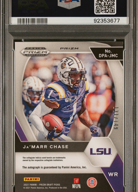 2021 Panini Prizm Draft Picks Draft Picks Autographs Ja'marr Chase #DPAJMC DP Blue PSA 9