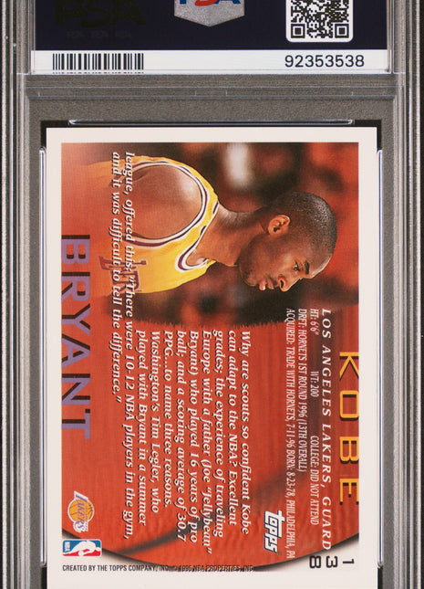 1996 Topps Kobe Bryant #138 PSA 9