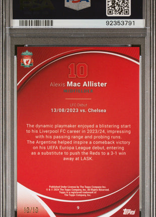 2023-24 Topps Chrome Liverpool FC Alexis Mac Allister #9 Black Refractor PSA 9