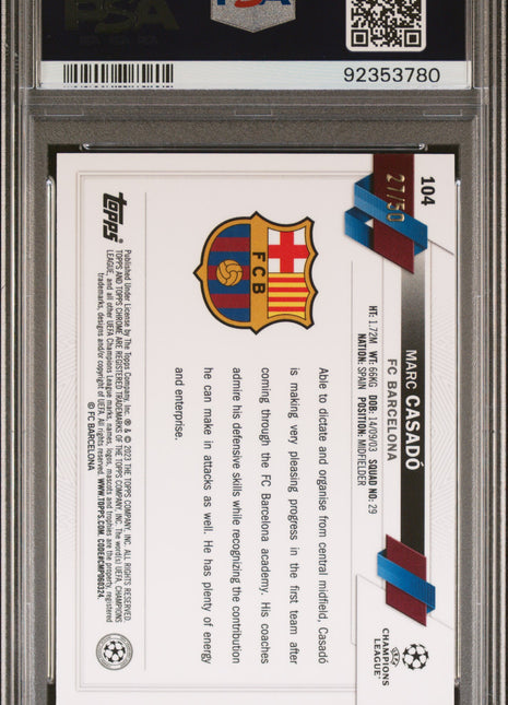 2022-23 Topps Chrome Sapphire Edition UEFA Club Competitions Marc Casado #104 Orange PSA 10