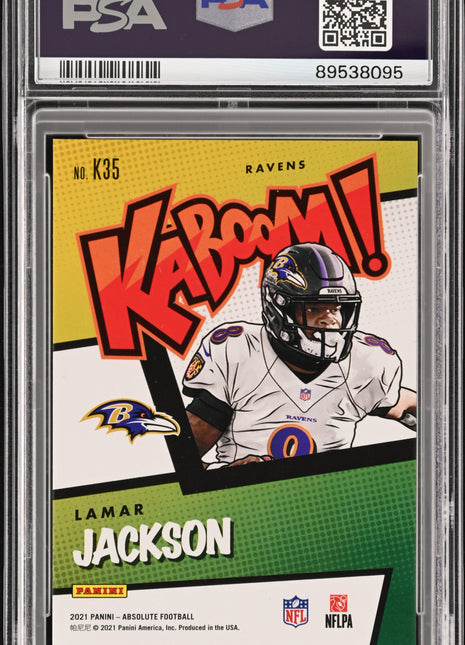 2021 Panini Absolute Kaboom! Lamar Jackson #K35 Kaboom! Gold PSA 9