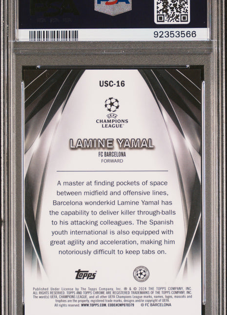 2023-24 Topps UEFA Club Competitions Ultimate Stage Chrome Lamine Yamal #USC16 Gold PSA 10