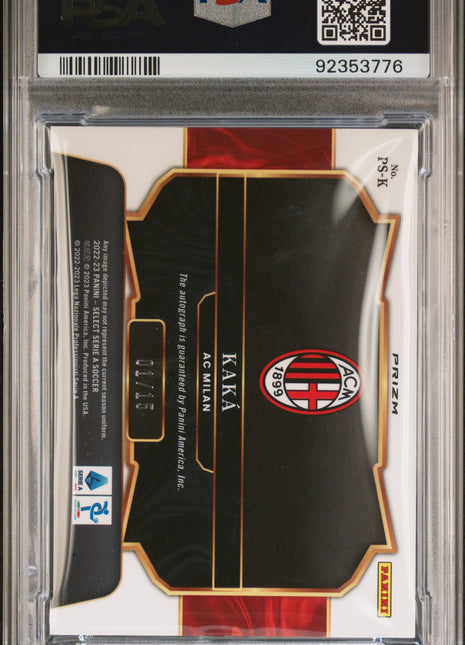 2022-23 Panini Select Serie A Pitchside Signatures Kaka #PSK Sign. Tie Dye PSA 9