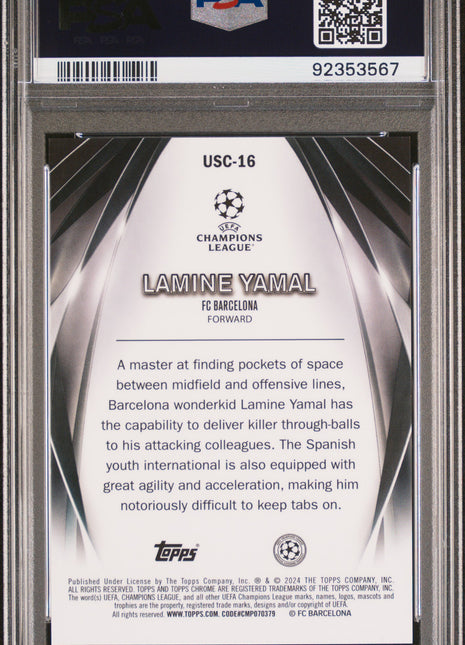 2023-24 Topps UEFA Club Competitions Ultimate Stage Chrome Lamine Yamal #USC16 Green PSA 9