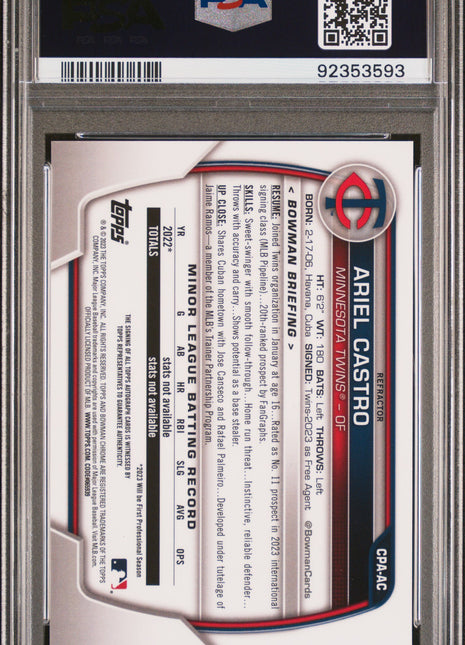 2023 Bowman Chrome Prospect Autographs Ariel Castro #CPAAC Refractor PSA 10