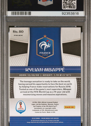 2018 Panini Prizm World Cup Kylian Mbappe #80 Red Blue Wave PSA 8