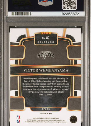 2023 Panini Select Victor Wembanyama #87 Orange Flash PSA 10