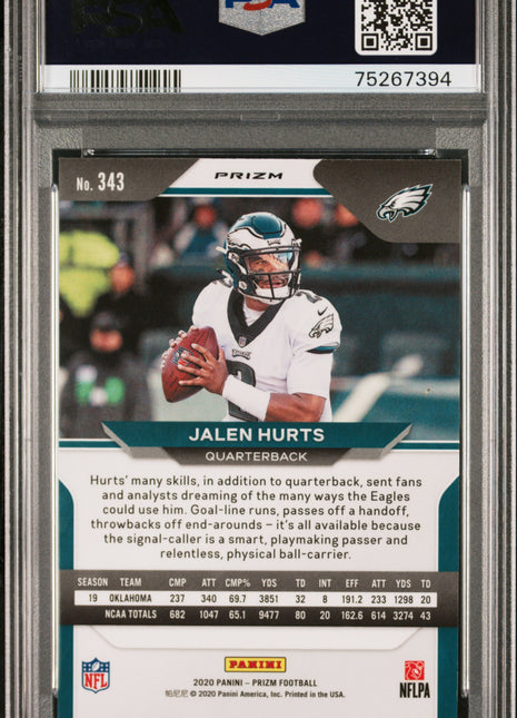 2020 Panini Prizm Jalen Hurts #343 Black & White Checker PSA 10