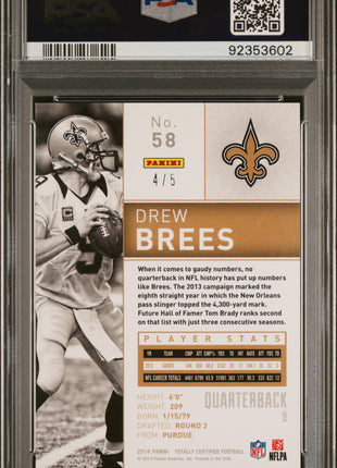 2014 Panini Totally Certified Drew Brees #58 Platinum Green PSA 10