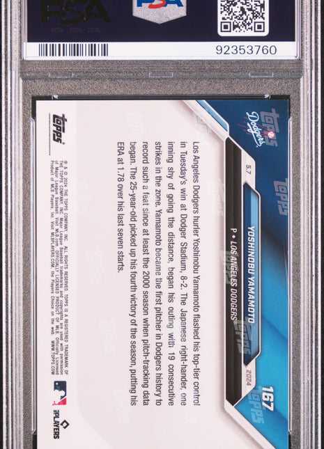 2024 Topps Now Yoshinobu Yamamoto #167 PSA 10