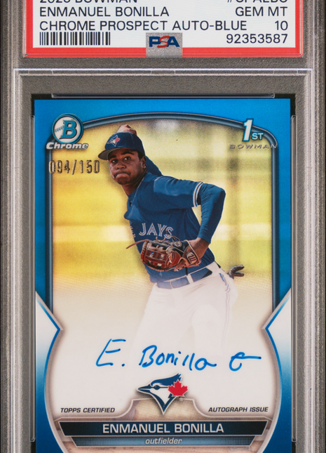 2023 Bowman Chrome Prospect Autographs Enmanuel Bonilla #CPAEBO Blue Ref PSA 10