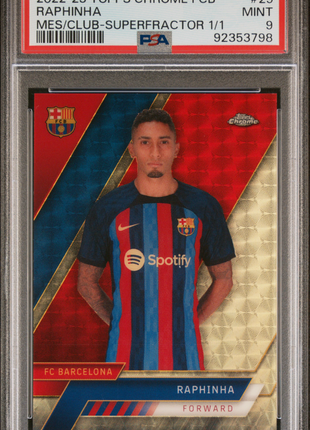 2022 Topps Chrome FC Barcelona Mes Que Un Club Raphinha #25 Superfractor 1 1 PSA 9