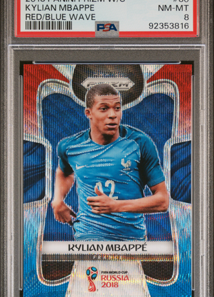 2018 Panini Prizm World Cup Kylian Mbappe #80 Red Blue Wave PSA 8