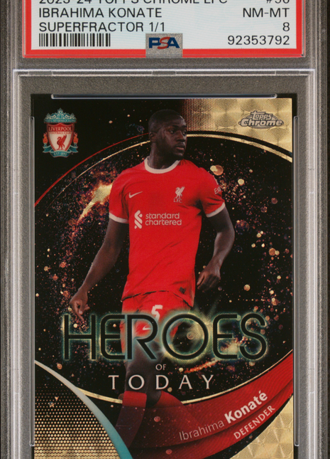 2023-24 Topps Chrome Liverpool FC Ibrahima Konate #56 Superfractor 1 1 PSA 8