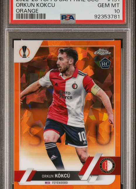 2022-23 Topps Chrome Sapphire Edition UEFA Club Competitions Orkun Kokcu #151 Orange PSA 10