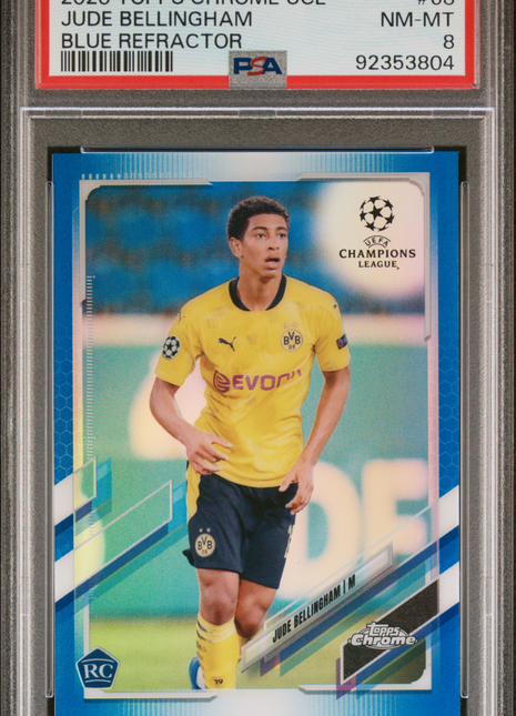 2020 Topps Chrome UEFA Champions League Jude Bellingham #68 Blue Refractor PSA 8