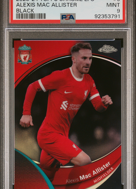 2023-24 Topps Chrome Liverpool FC Alexis Mac Allister #9 Black Refractor PSA 9