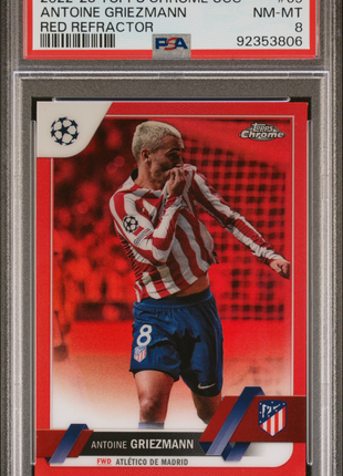 2022 2023 Topps Chrome UEFA Club Competitions Antoine Griezmann #65 Red Refractor PSA 8