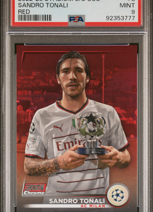 2022-23 Topps Stadium Club Chrome UEFA Club Competitions Sandro Tonali #8 Red Refractor PSA 9