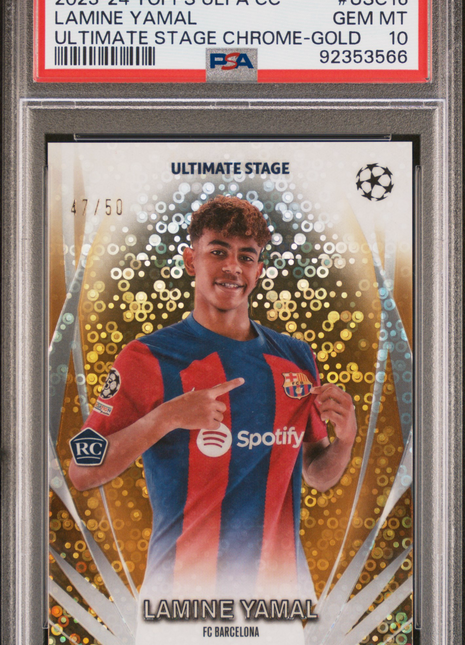 2023-24 Topps UEFA Club Competitions Ultimate Stage Chrome Lamine Yamal #USC16 Gold PSA 10