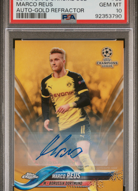 2017 Topps Chrome UEFA Champions League Marco Reus #35 Auto Gold Refractor PSA 10