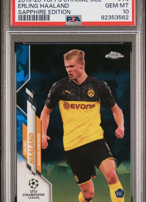 2019 Topps Chrome UEFA Champions League Sapphire Edition Erling Haaland #74 PSA 10