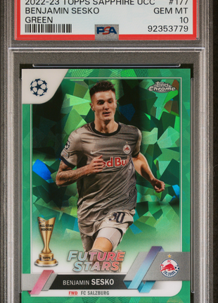 2022-23 Topps Chrome Sapphire Edition UEFA Club Competitions Benjamin Sesko #177 Green PSA 10