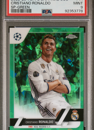 2022-23 Topps Chrome Sapphire Edition UEFA Club Competitions Cristiano Ronaldo #14 SP Green PSA 9