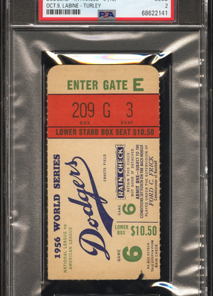 Jackie Robinson Final Hit - 1956 WS GM 6 - PSA 2 Stub